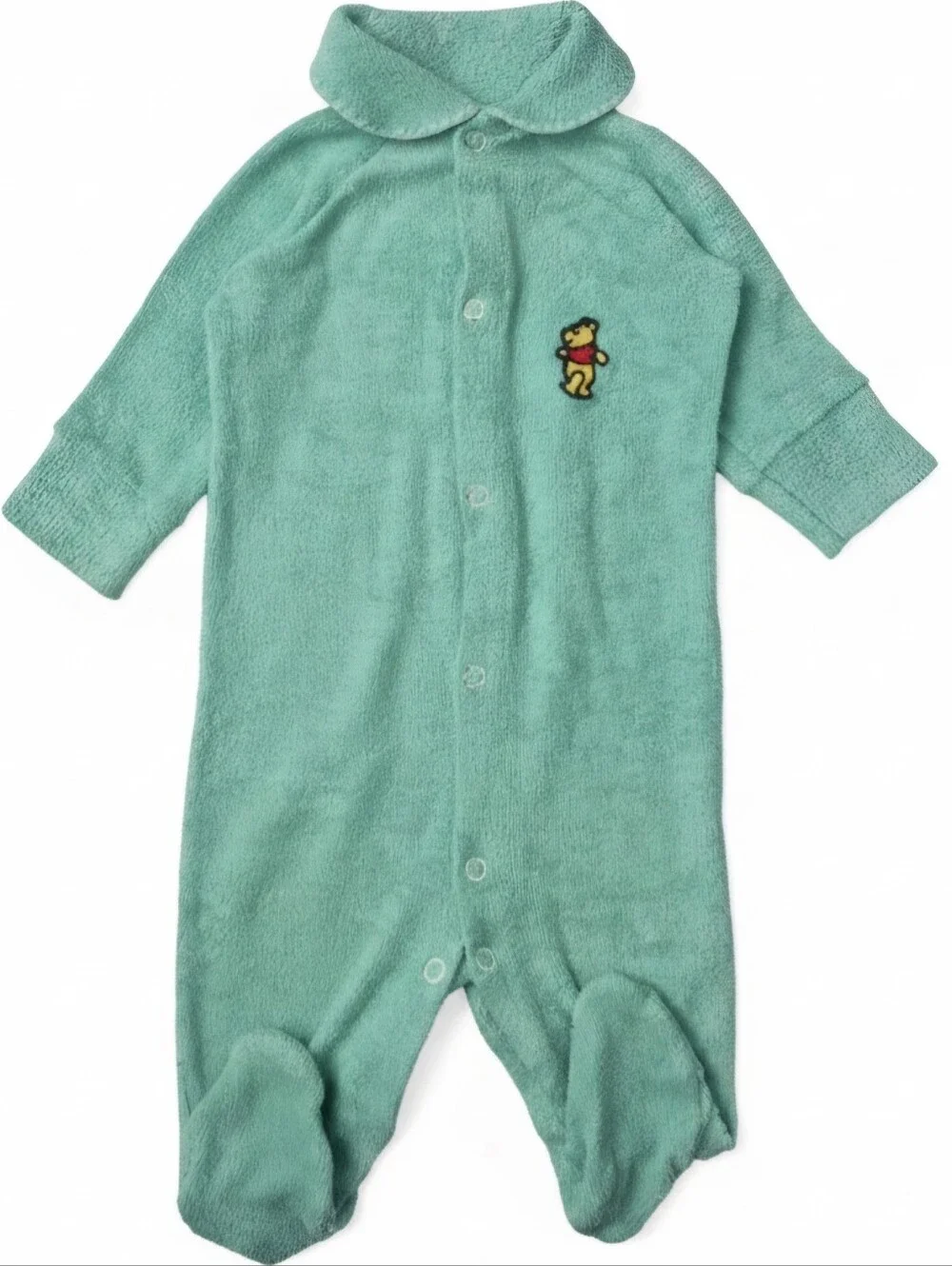 VTG 70s Sears Winnie The Pooh Mint Green Terry Cloth Footie Sleeper Newborn